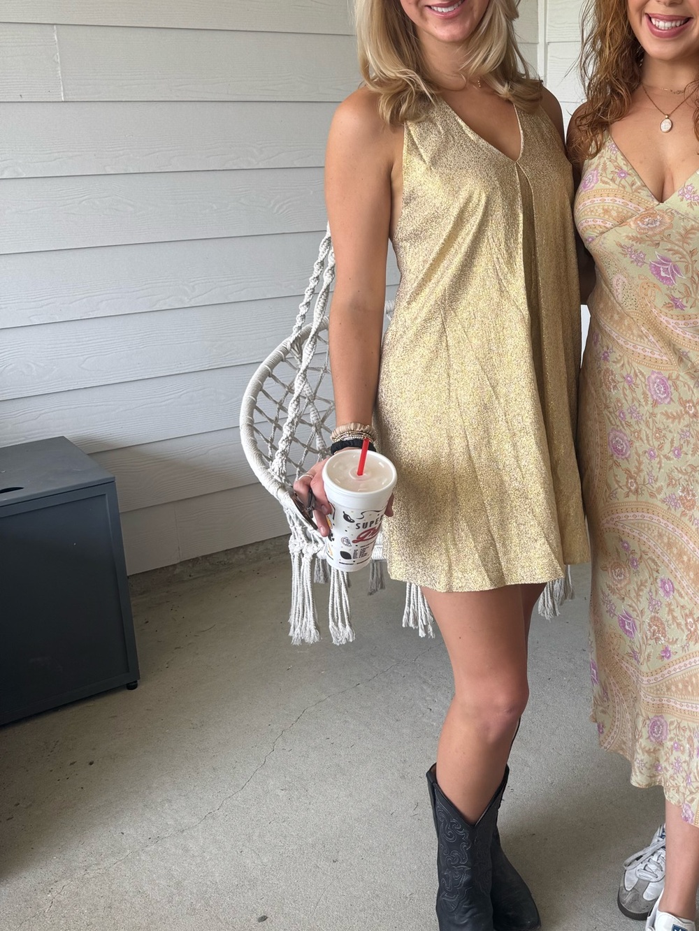 Alice + Olivia Gold Metallic Halter Mini Dress